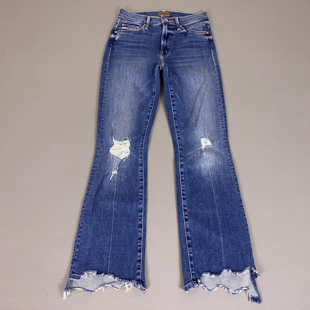 Mother The Insider Crop Step Chew Jeans Size 24 Blue Dancing On Coals Distressed - Picture 1 of 14